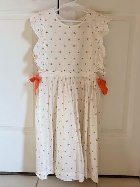 EUC Pink Chicken Orange Print Ruffle Dress size 12